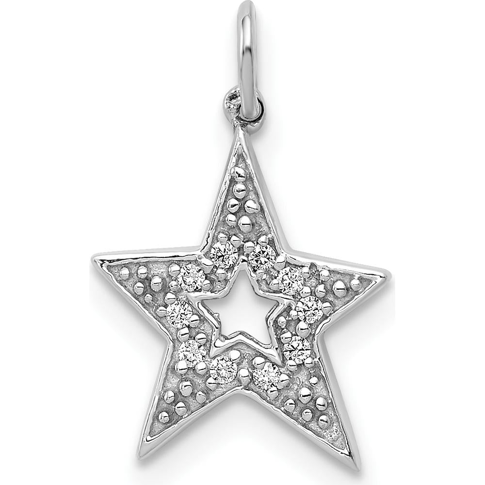 14K White Gold Diamond Star Charm Pendant with 10 Round Diamonds - 0.05 Carat Total Diamond Weight by Oro Pregiato