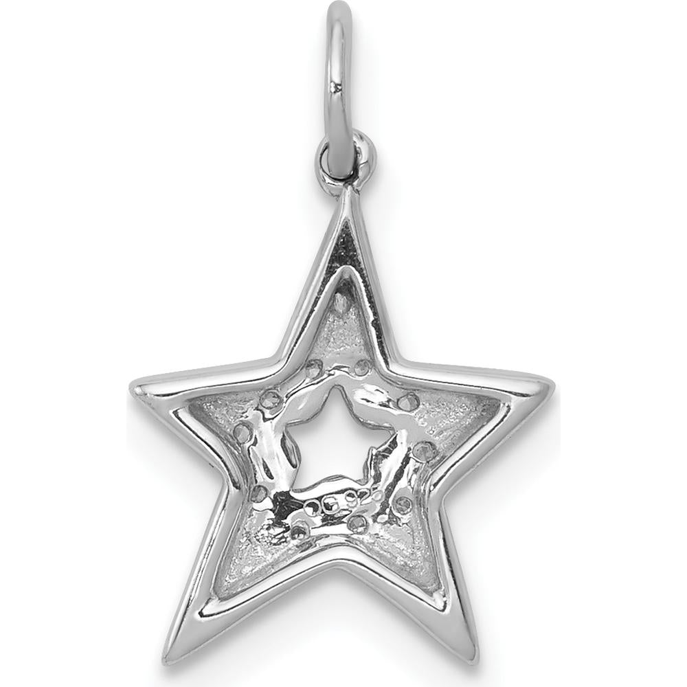 14K White Gold Diamond Star Charm Pendant with 10 Round Diamonds - 0.05 Carat Total Diamond Weight by Oro Pregiato