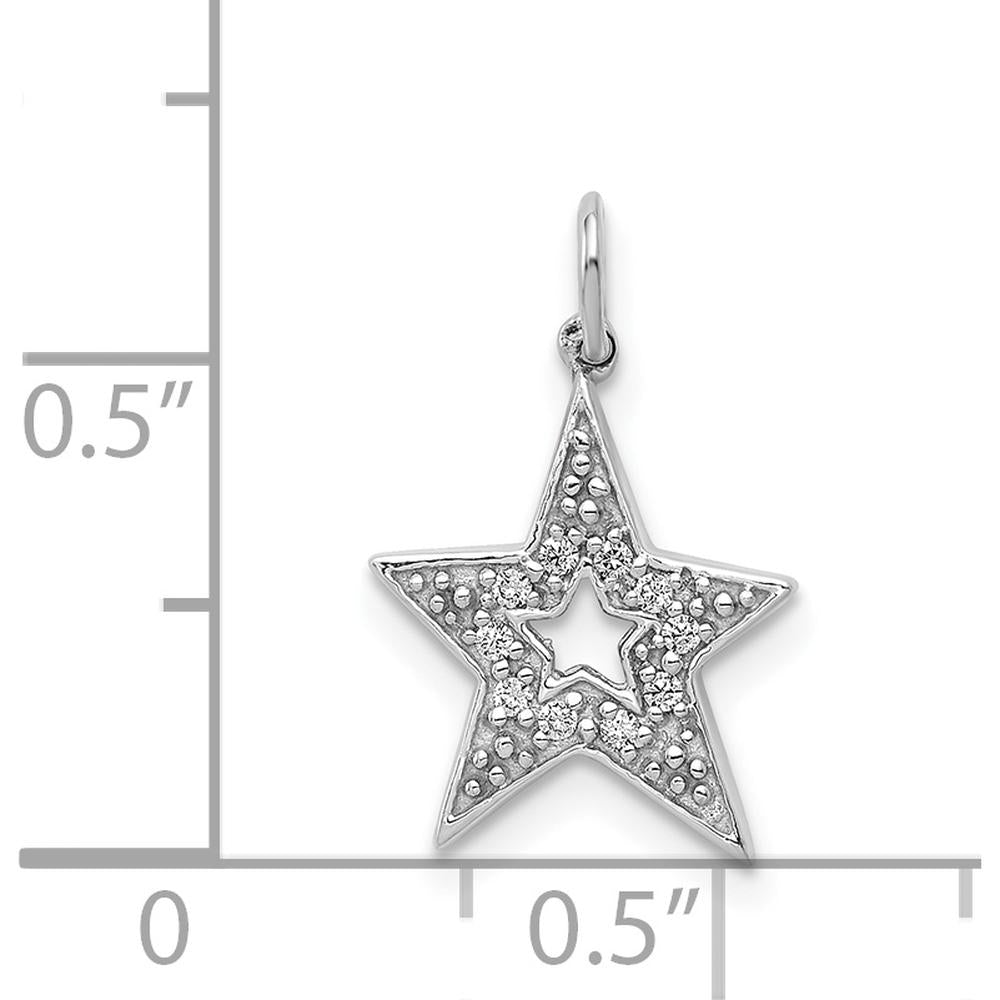 14K White Gold Diamond Star Charm Pendant with 10 Round Diamonds - 0.05 Carat Total Diamond Weight by Oro Pregiato