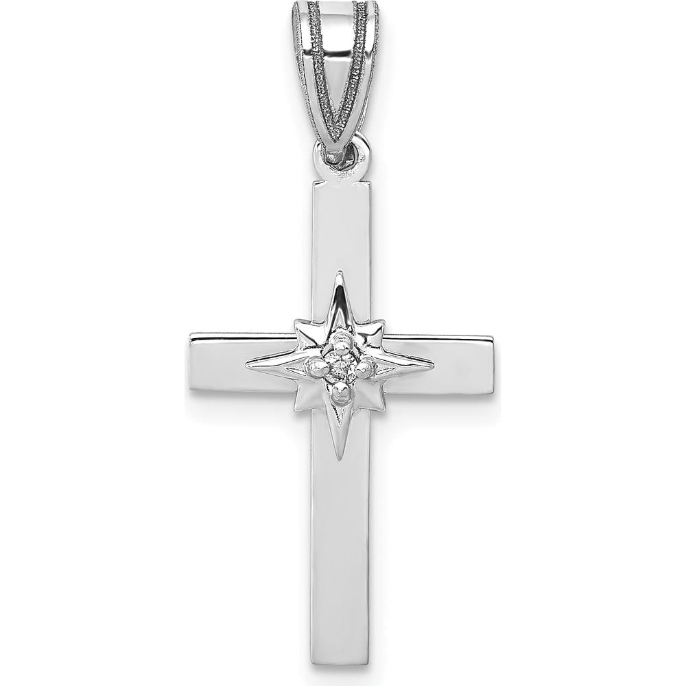 14K White Gold Diamond Star Cross Pendant with 0.01 Carat Round Diamond by Monteluci Fine Jewelry