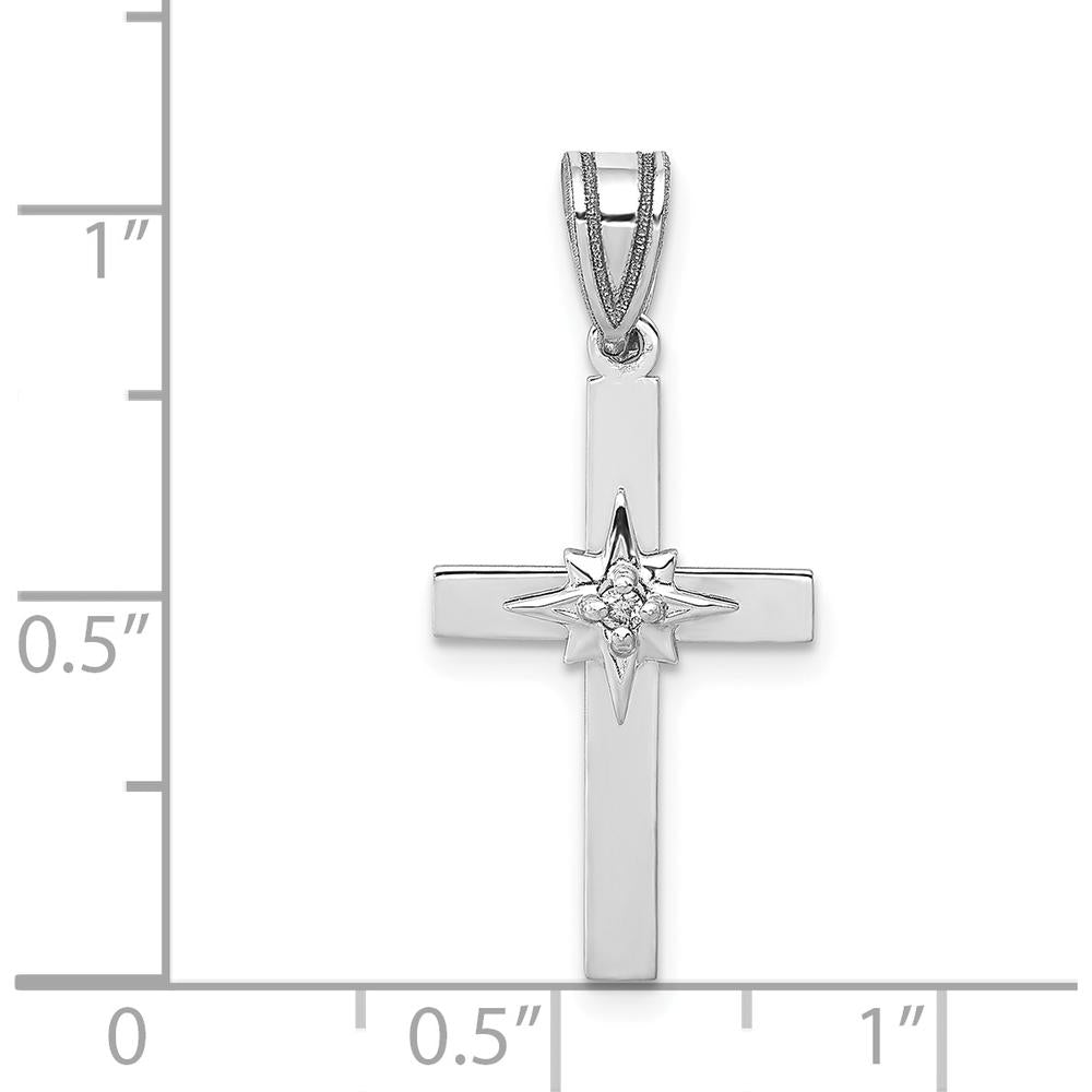 14K White Gold Diamond Star Cross Pendant with 0.01 Carat Round Diamond by Monteluci Fine Jewelry