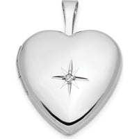 14K White Gold Diamond Star Heart Locket - 0.01 Carat Diamond by Monteluci Fine Jewelry