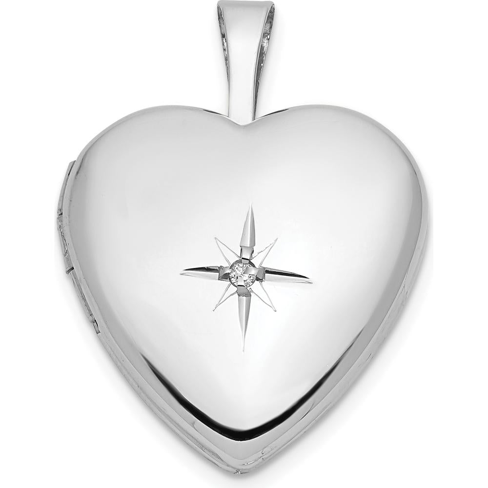 14K White Gold Diamond Star Heart Locket - 0.01 Carat Diamond by Monteluci Fine Jewelry