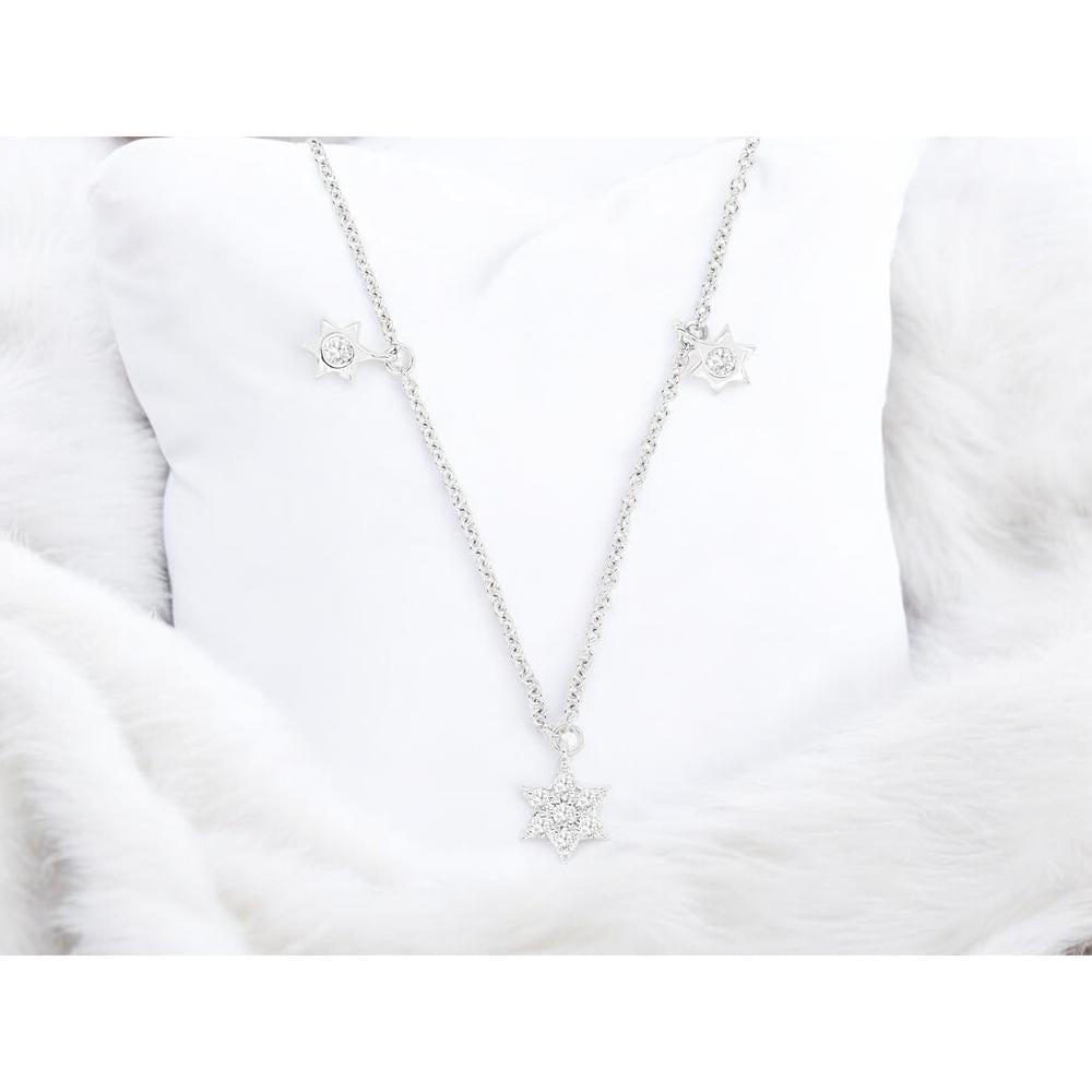 14K White Gold Diamond Star Motif Necklace with 0.16 Carat Total Diamond Weight - Royal Jewelry