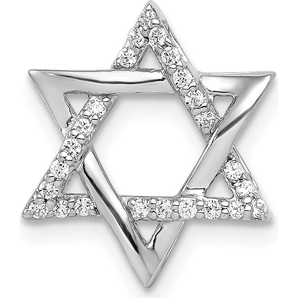 14K White Gold Diamond Star of David Chain Slide Pendant - 1/8 Carat Diamond Total Weight by Monteluci Fine Jewelry