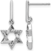 14K White Gold Diamond Star of David Dangle Earrings - 0.009 Carats Total Diamond Weight by Monteluci Fine Jewelry