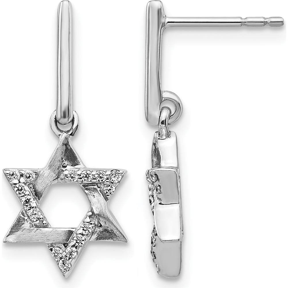 14K White Gold Diamond Star of David Dangle Earrings - 0.009 Carats Total Diamond Weight by Monteluci Fine Jewelry