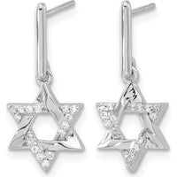 14K White Gold Diamond Star of David Dangle Earrings - 0.009 Carats Total Diamond Weight by Monteluci Fine Jewelry