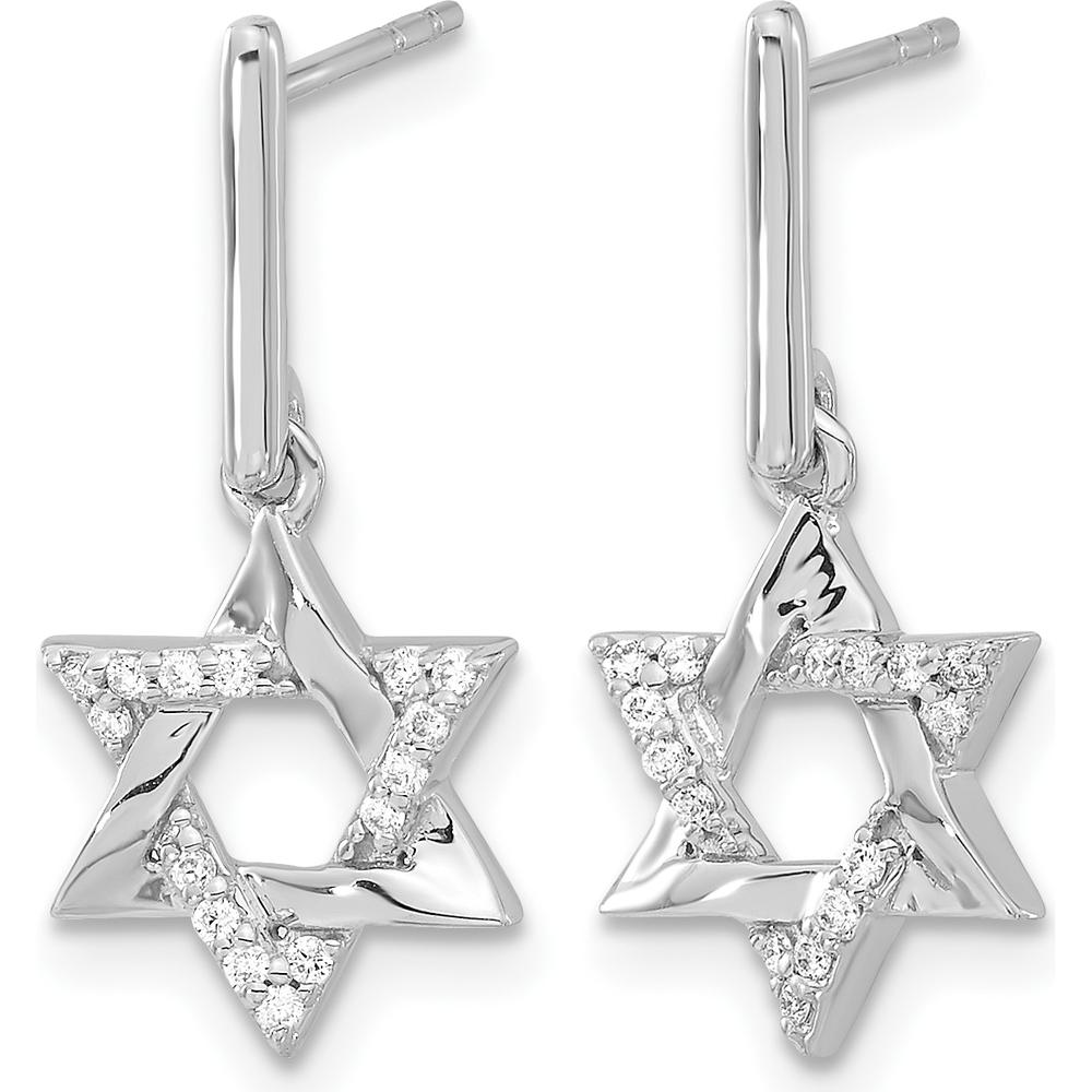 14K White Gold Diamond Star of David Dangle Earrings - 0.009 Carats Total Diamond Weight by Monteluci Fine Jewelry
