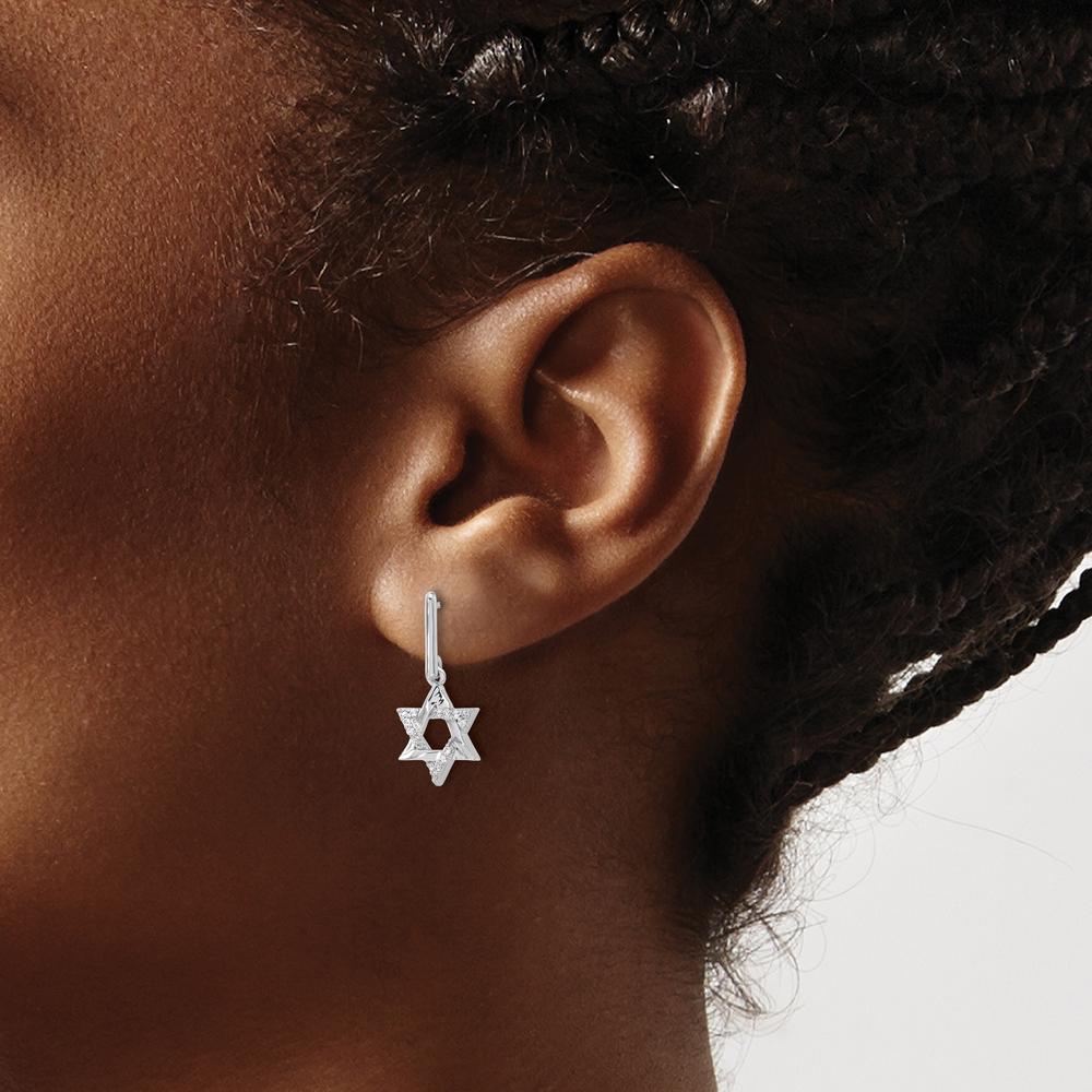 14K White Gold Diamond Star of David Dangle Earrings - 0.009 Carats Total Diamond Weight by Monteluci Fine Jewelry