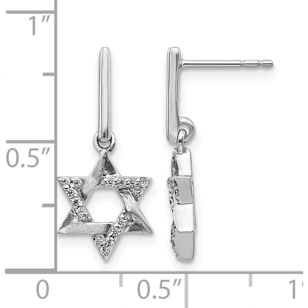 14K White Gold Diamond Star of David Dangle Earrings - 0.009 Carats Total Diamond Weight by Monteluci Fine Jewelry