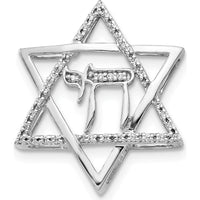 14K White Gold Diamond Star of David with Chai Pendant - 0.09 Carat Total Diamond Weight by Monteluci Fine Jewelry