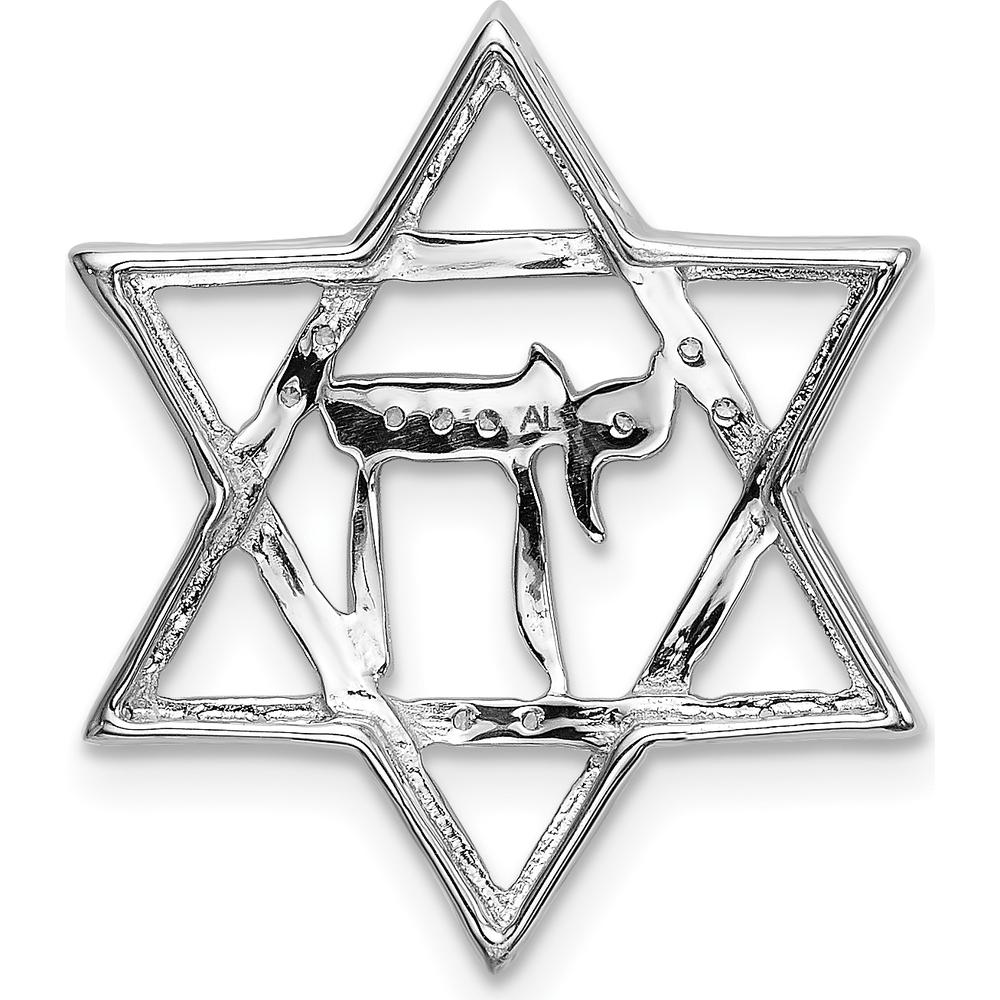 14K White Gold Diamond Star of David with Chai Pendant - 0.09 Carat Total Diamond Weight by Monteluci Fine Jewelry