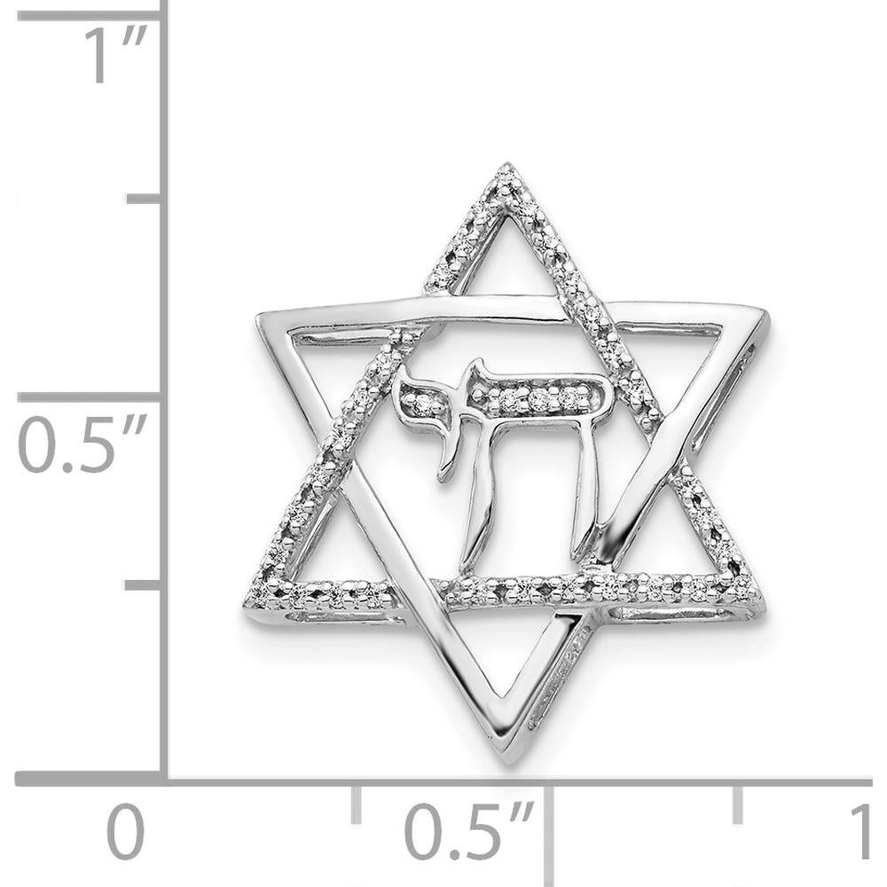 14K White Gold Diamond Star of David with Chai Pendant - 0.09 Carat Total Diamond Weight by Monteluci Fine Jewelry