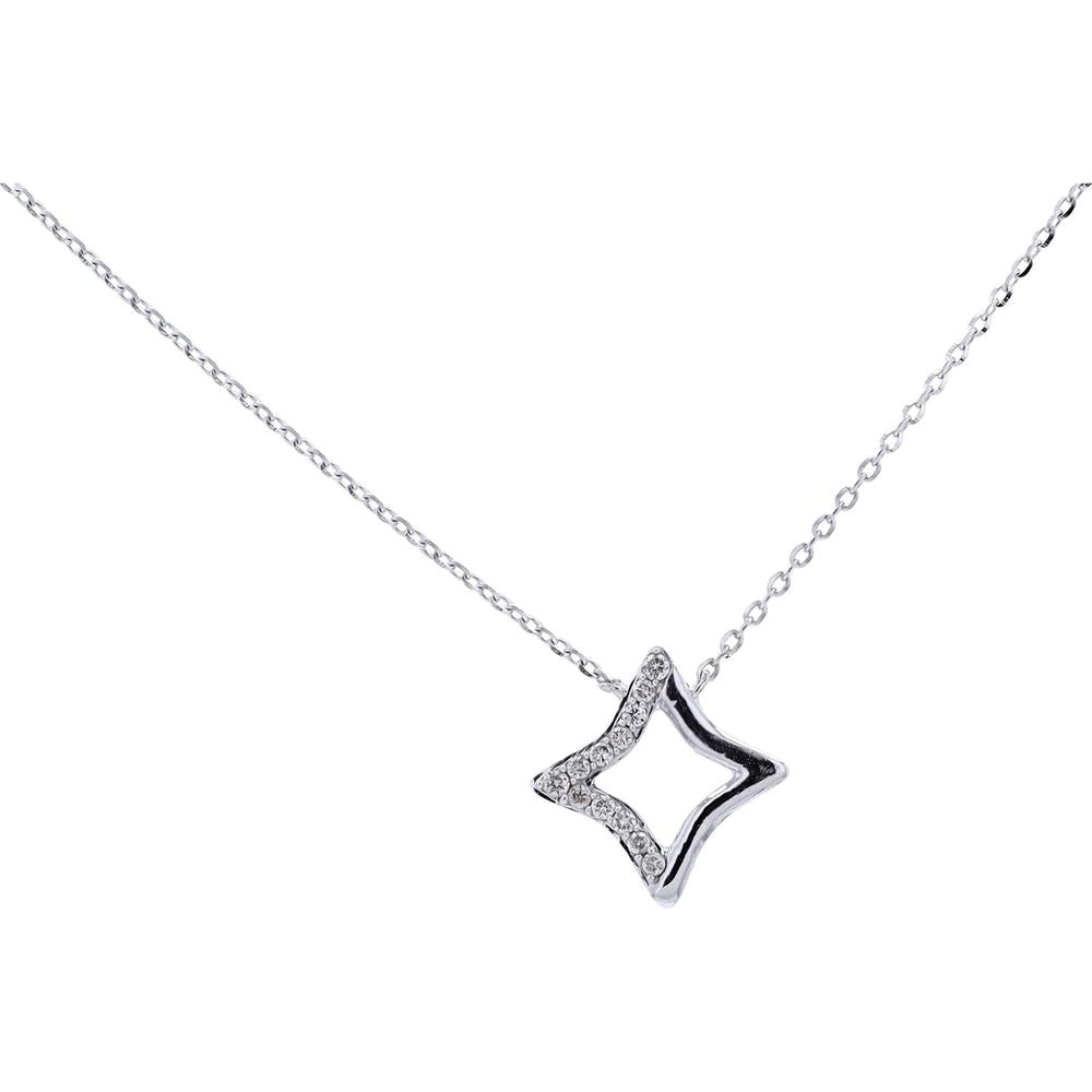 14K White Gold Diamond Star Pendant Necklace with 0.08 Carats Total Diamond Weight