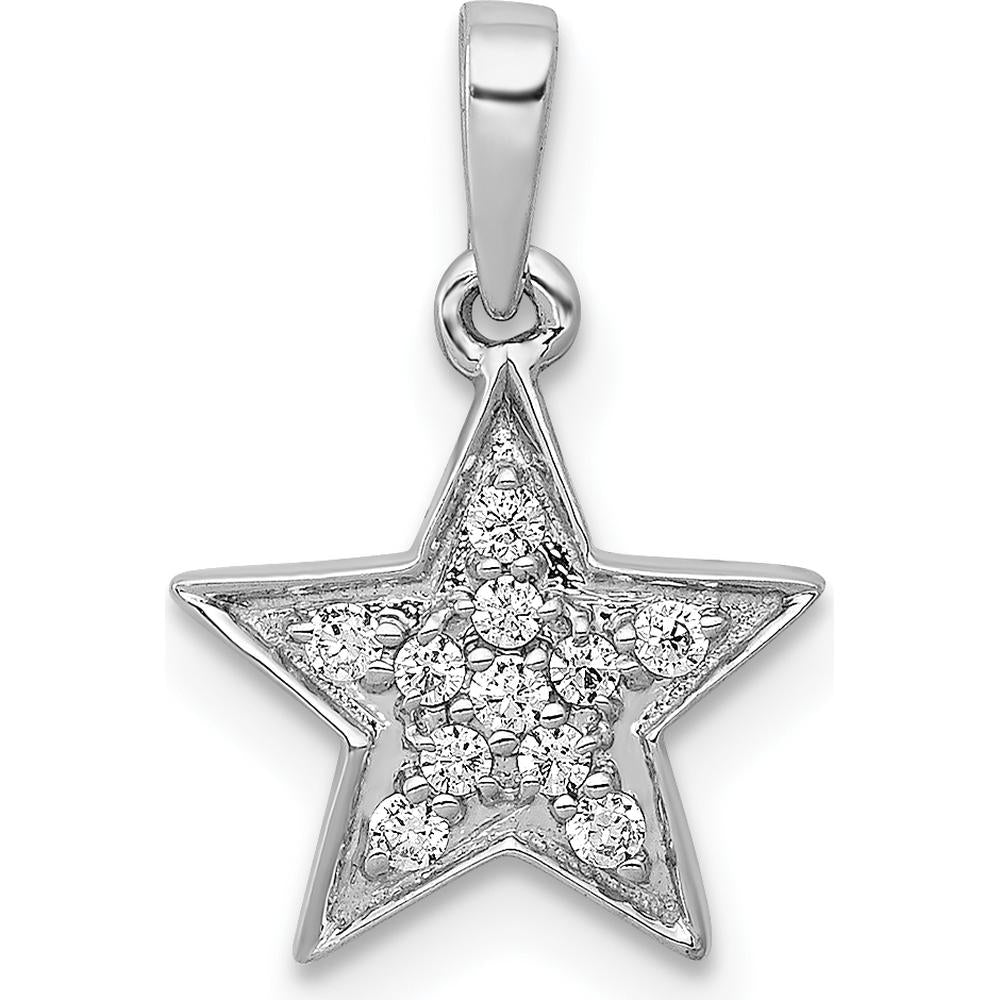 14K White Gold Diamond Star Pendant Necklace with 1/10 Carat of Round Diamonds by Oro Pregiato