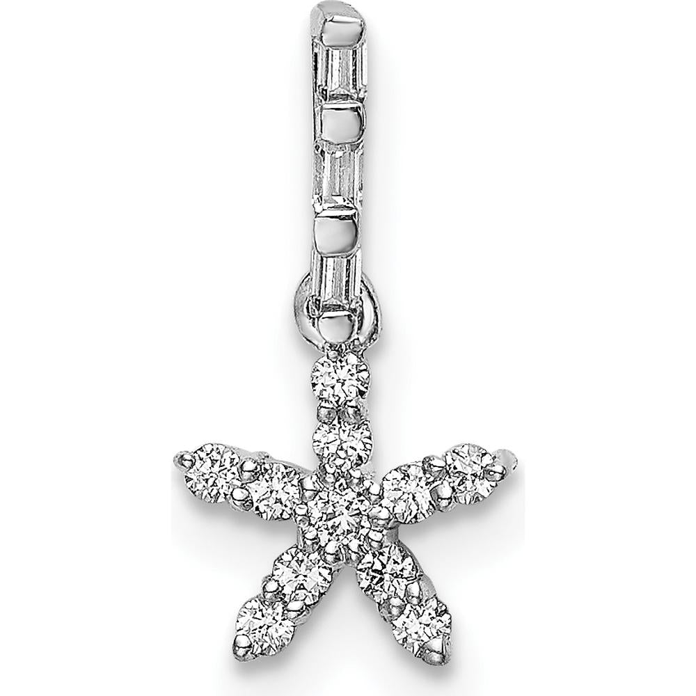 14K White Gold Diamond Star Pendant with Round and Baguette Diamonds - 1/10 Carat Total Diamond Weight by Oro Pregiato