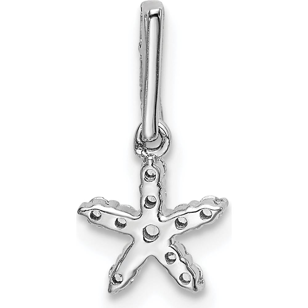14K White Gold Diamond Star Pendant with Round and Baguette Diamonds - 1/10 Carat Total Diamond Weight by Oro Pregiato