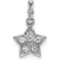 14K White Gold Diamond Star Pendant with Round and Baguette Diamonds - 1/8 Carat Total Diamond Weight by Oro Pregiato