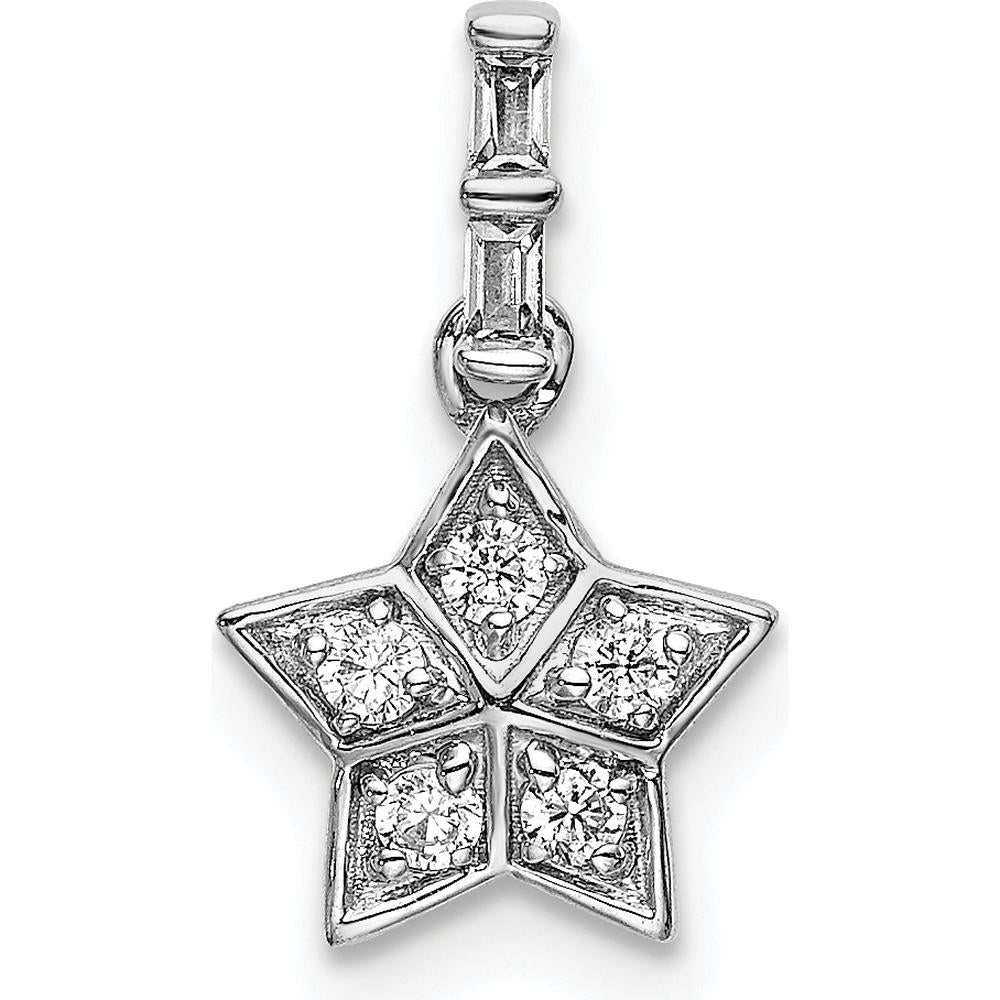 14K White Gold Diamond Star Pendant with Round and Baguette Diamonds - 1/8 Carat Total Diamond Weight by Oro Pregiato