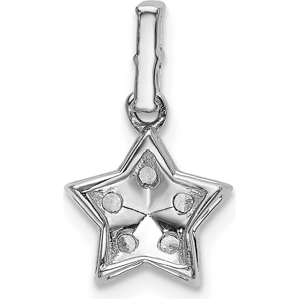 14K White Gold Diamond Star Pendant with Round and Baguette Diamonds - 1/8 Carat Total Diamond Weight by Oro Pregiato