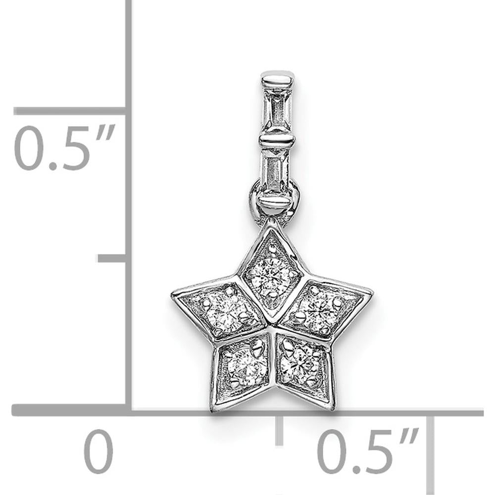14K White Gold Diamond Star Pendant with Round and Baguette Diamonds - 1/8 Carat Total Diamond Weight by Oro Pregiato