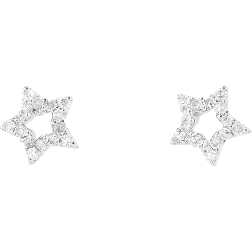 14K White Gold Diamond Star Stud Earrings with 1/8 Carat Total Weight Diamonds