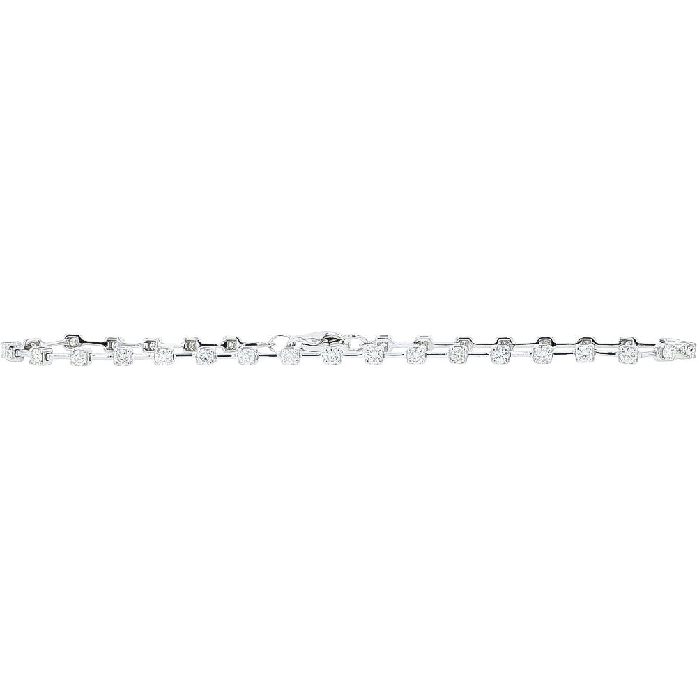 14K White Gold Diamond Station Bracelet with Bar-Set Round Diamonds - 1.06 Carat Total Diamond Weight