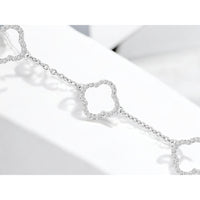 14K White Gold Diamond Station Bracelet with Clover Motif Links - 0.22 Carat Total Diamond Weight - Royal Jewelry