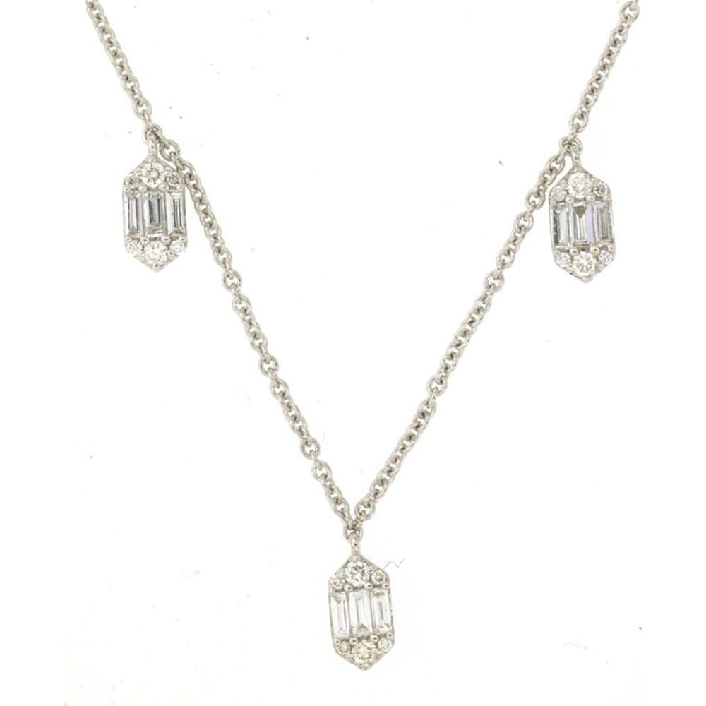 14K White Gold Diamond Station Necklace with 5 Brilliant Diamonds - 0.85 Carats Total Diamond Weight