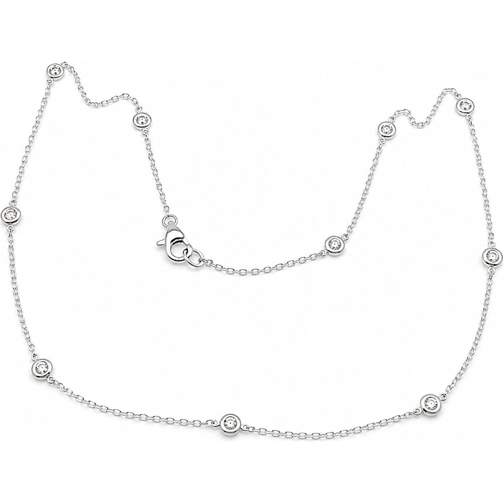 14K White Gold Diamond Station Necklace with Bezel-Set Round Diamonds - 0.98 Carat Total Diamond Weight by Auriventus