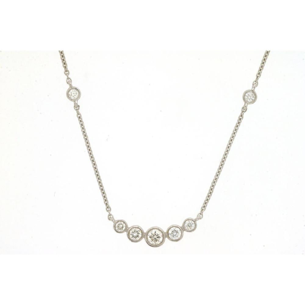 14K White Gold Diamond Station Necklace with Graduated Bezel Set Round Diamonds - 0.20 Carat Total Weight - Royal Jewelry