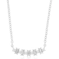 14K White Gold Diamond Station Necklace with Round and Baguette Diamonds - 0.16 Carat Total Diamond Weight - Royal Jewelry