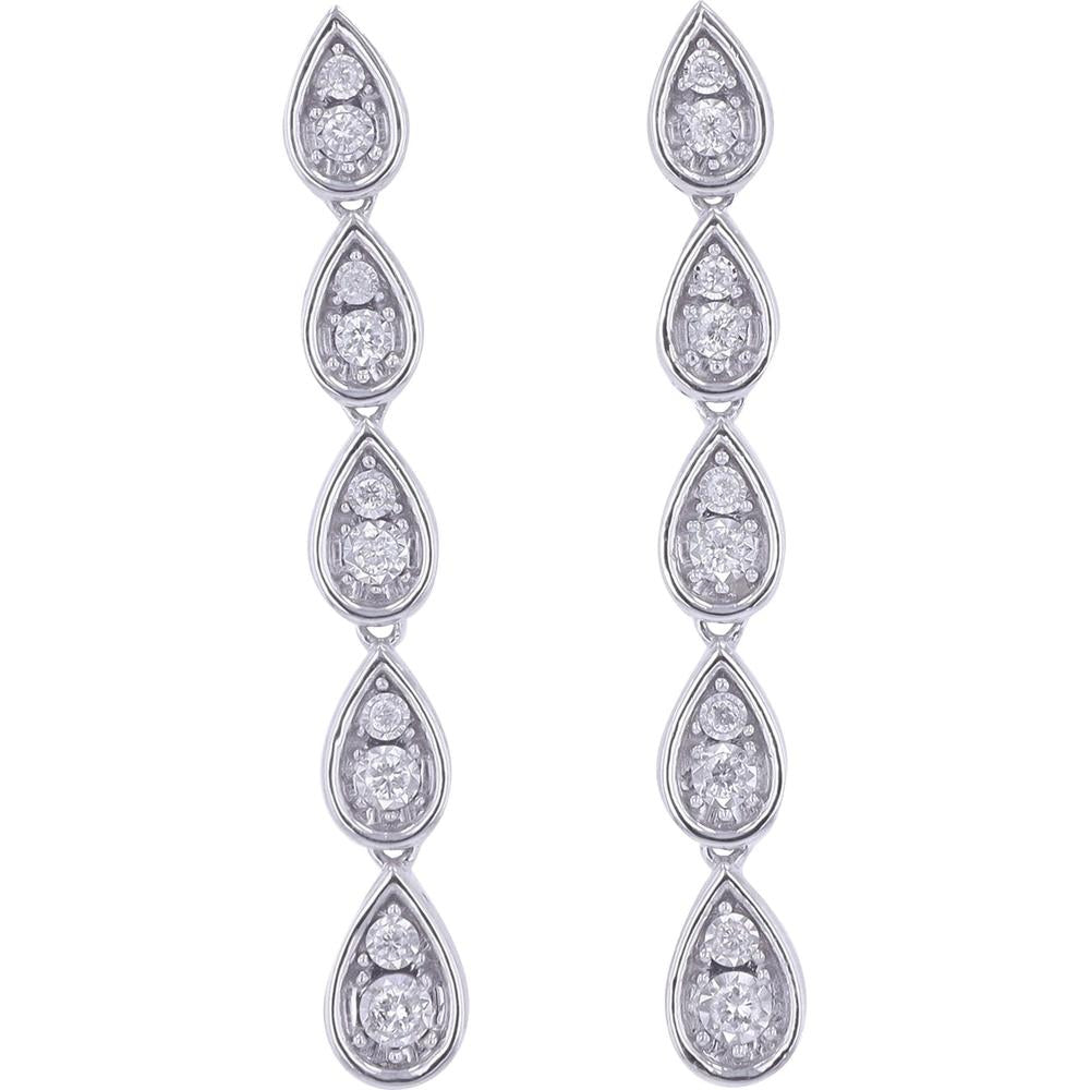 14K White Gold Diamond Straight Line Earrings - 0.21 Carat Total Diamond Weight