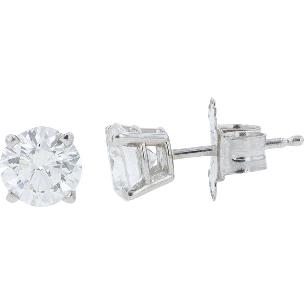 14K White Gold Diamond Stud Earrings - 1.25 Carat Total Diamond Weight