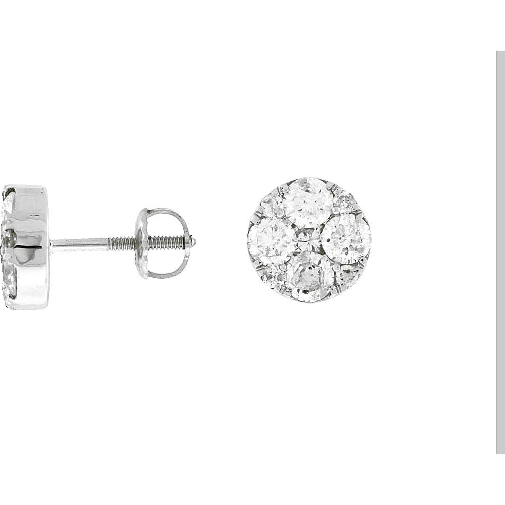 14K White Gold Diamond Stud Earrings - 2.25 Carats Total Diamond Weight