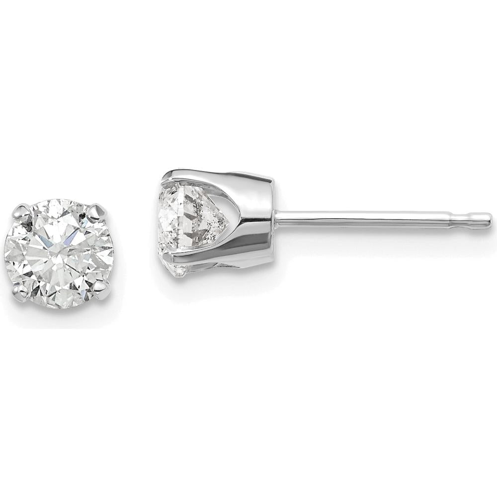 14K White Gold Diamond Stud Earrings with 0.96 Carat Total Diamond Weight, Round Cut, I1 Clarity, J-K Color by 0