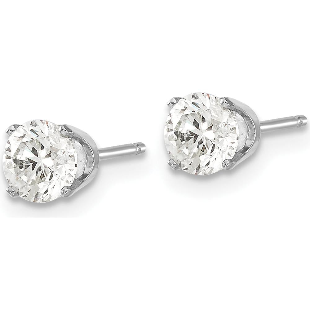 14K White Gold Diamond Stud Earrings with 0.96 Carat Total Diamond Weight, Round Cut, I1 Clarity, J-K Color by 0
