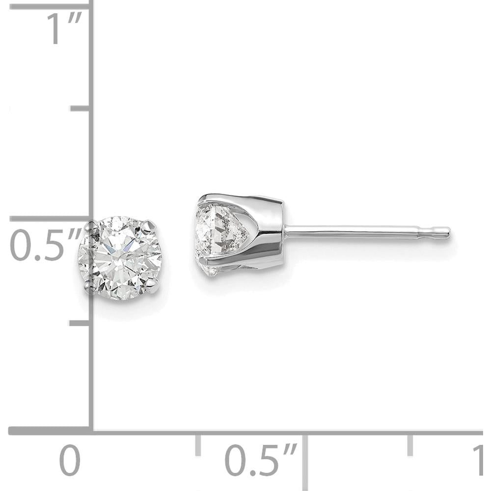 14K White Gold Diamond Stud Earrings with 0.96 Carat Total Diamond Weight, Round Cut, I1 Clarity, J-K Color by 0