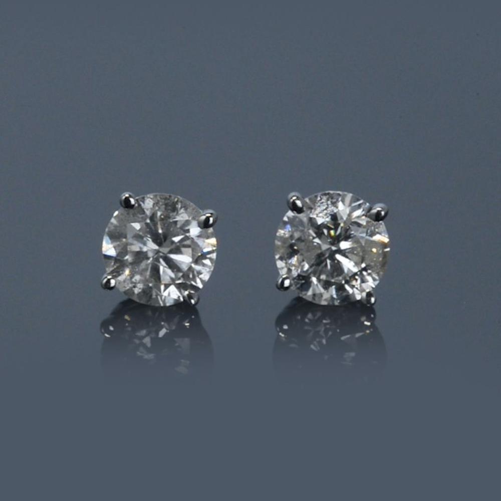 14K White Gold Diamond Stud Earrings with 2.22 Carats Total Diamond Weight