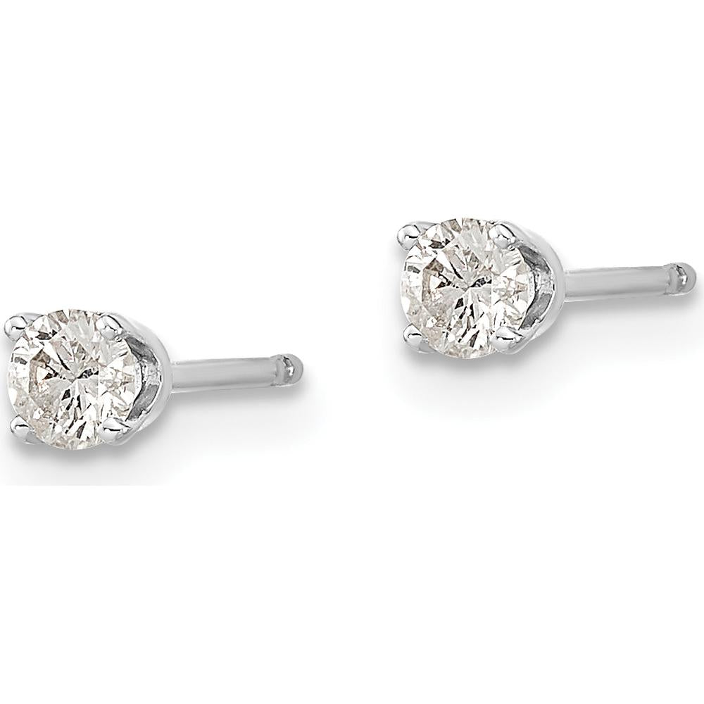14K White Gold Diamond Stud Earrings with 4-Prong Setting - 0.128 Carat Total Diamond Weight by Oro Pregiato