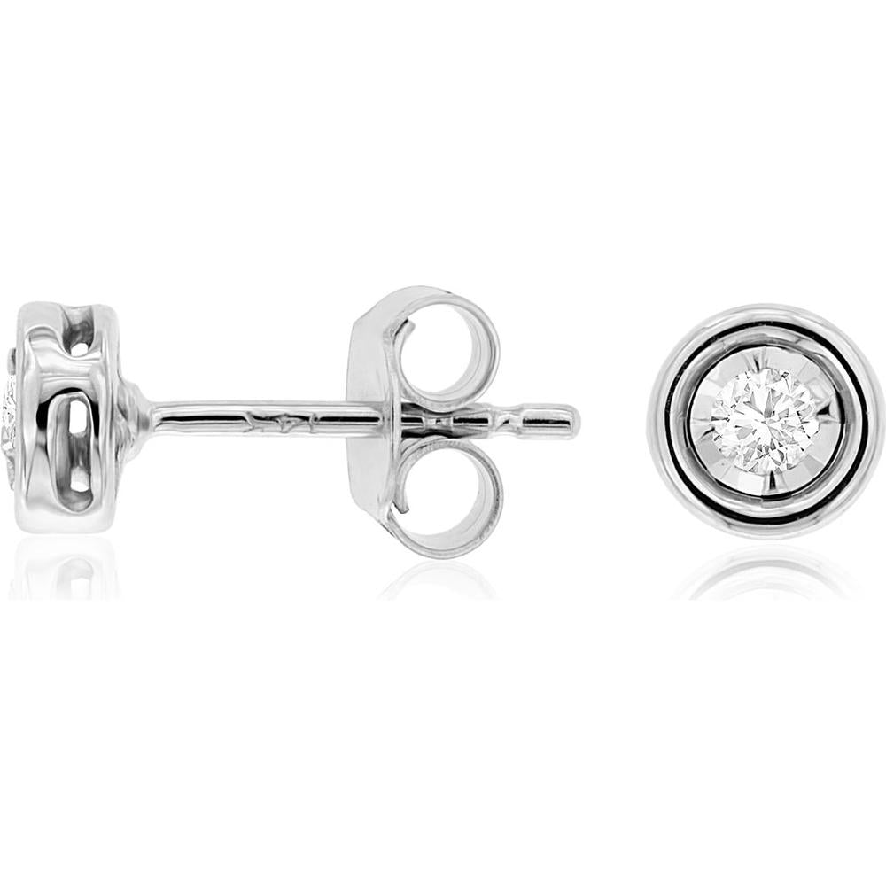 14K White Gold Diamond Stud Earrings with Bezel Setting and Milgrain Detail - 0.10 Carats Total Diamond Weight