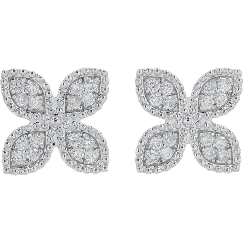 14K White Gold Diamond Stud Earrings with Milgrain Detail - 0.25 Carat Total Diamond Weight