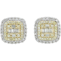 14K White Gold Diamond Stud Earrings with Round and Baguette Diamonds - 0.50 Carat Total Diamond Weight