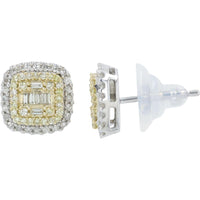 14K White Gold Diamond Stud Earrings with Round and Baguette Diamonds - 0.50 Carat Total Diamond Weight