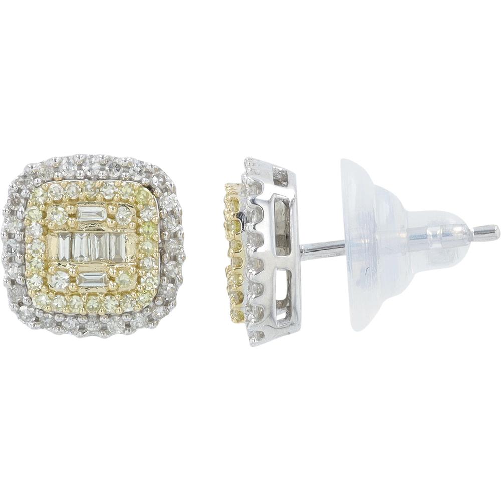 14K White Gold Diamond Stud Earrings with Round and Baguette Diamonds - 0.50 Carat Total Diamond Weight