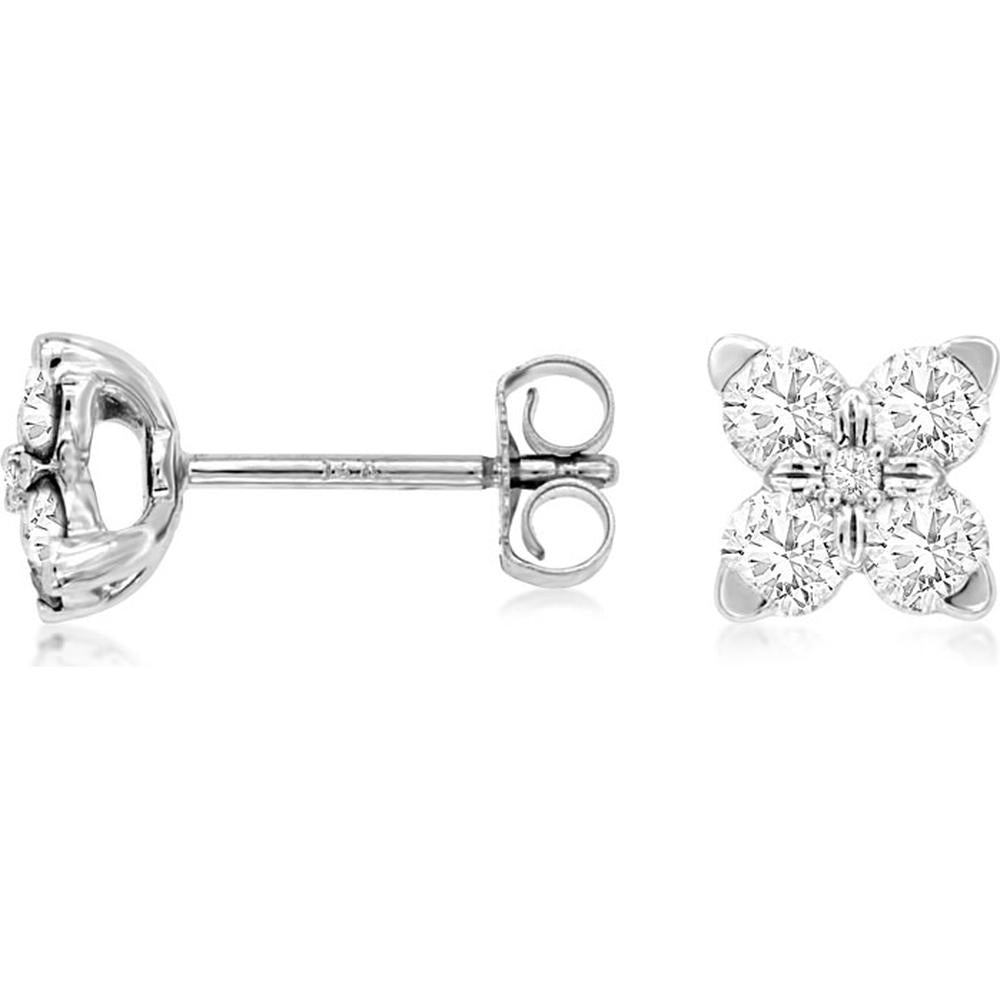 14K White Gold Diamond Stud Earrings with Round Brilliant Cut Stones - 0.75 Carat Total Diamond Weight - Royal Jewelry