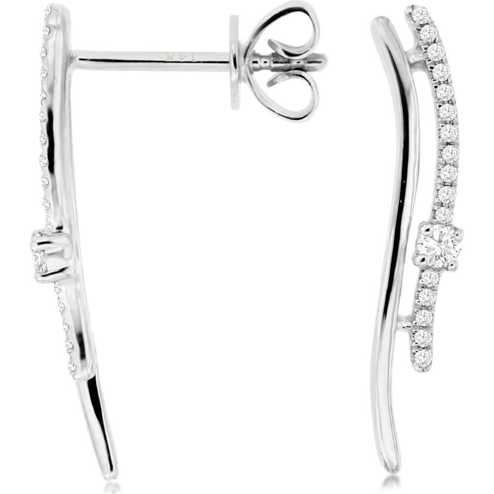 14K White Gold Diamond Stud Earrings with Round Diamonds - 0.13 Carats Total Diamond Weight