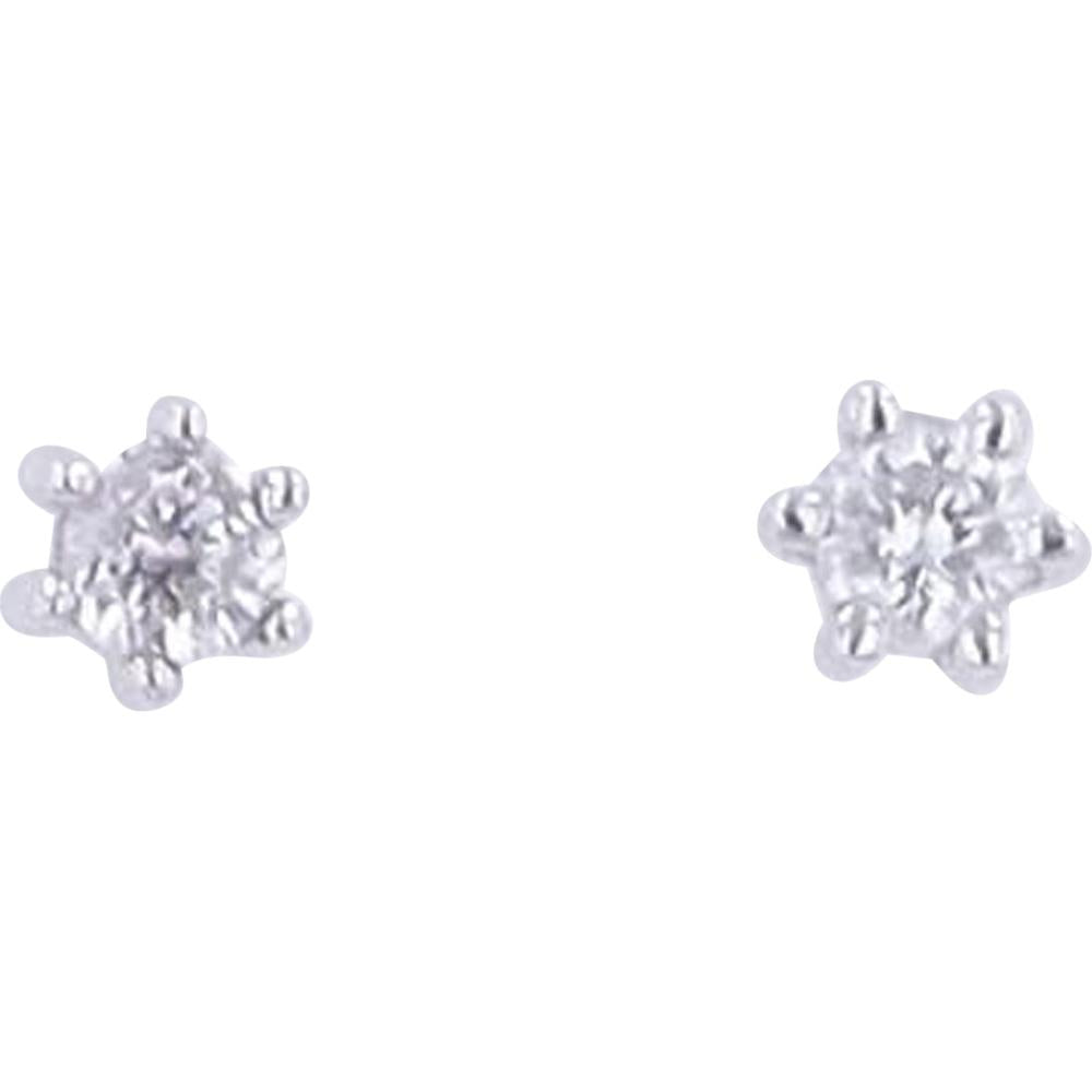 14K White Gold Diamond Stud Earrings with Six-Prong Set Round Diamonds - 0.05 Carat Total Diamond Weight