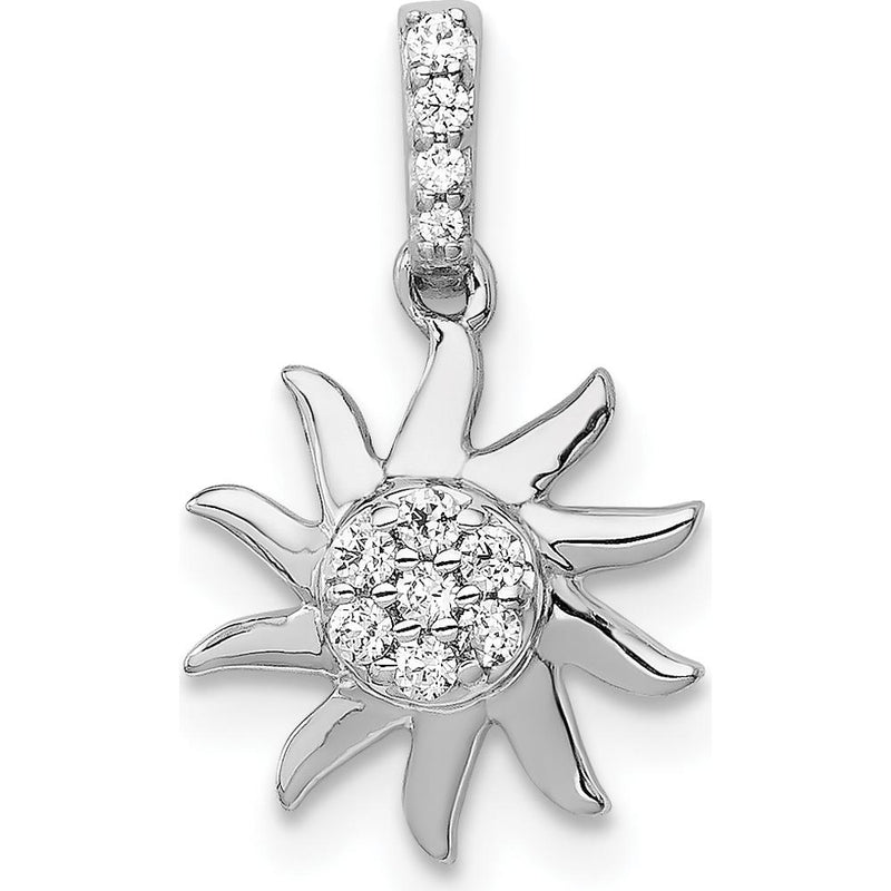 14K White Gold Diamond Sun Pendant with 1/15 Carat Natural Round Diamonds by Monteluci Fine Jewelry